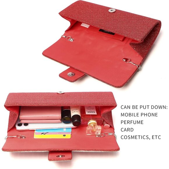 Womens Red Crystal Sparkly Evening Clutch Purse with Rhinestones Wedding - Picture 6 of 6